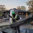 Concrete finisher unloads cement